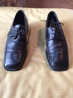 MEN Giorgio VARESE Design ANDRE Black Dress Oxfords Italy Leather SHOES Box 41EU